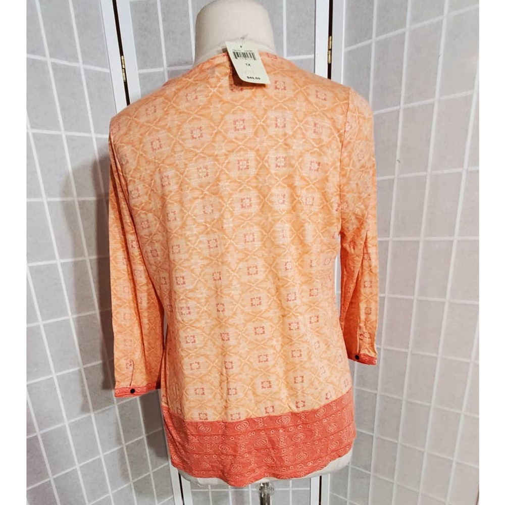 NWT Lucky Brand Women Orange 3/4 Sleeve V-Neck Shirt Top Tunic Plus Size: 1X - Picture 4 of 6